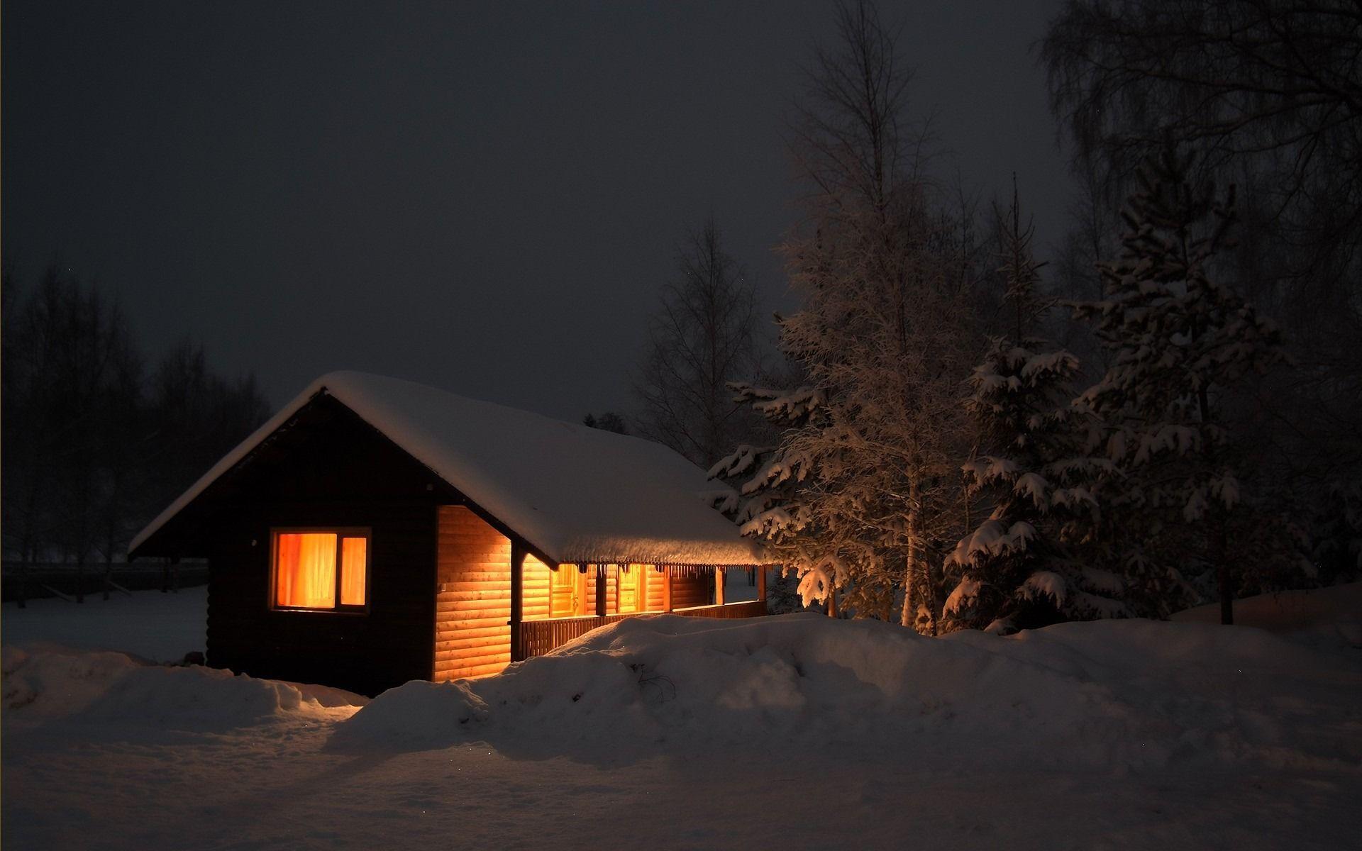 Forest House Covered In Snow 4K Wallpapers