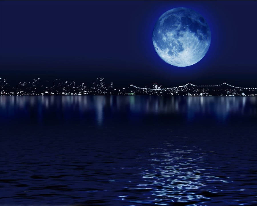 Full Moon Night Near Lake Wallpapers