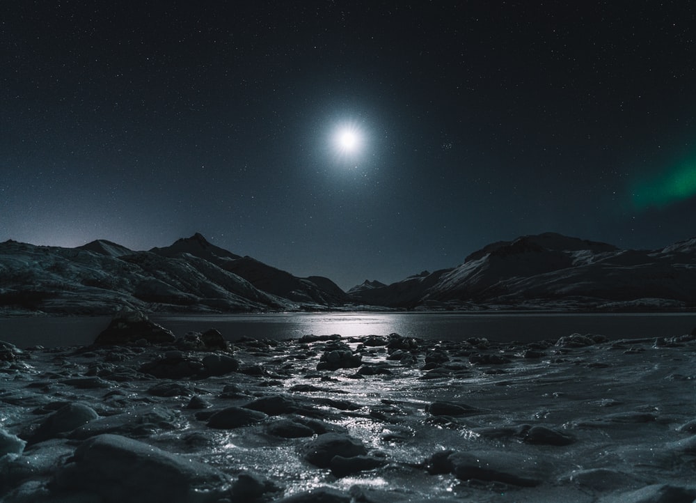 Full Moon Night Near Lake Wallpapers