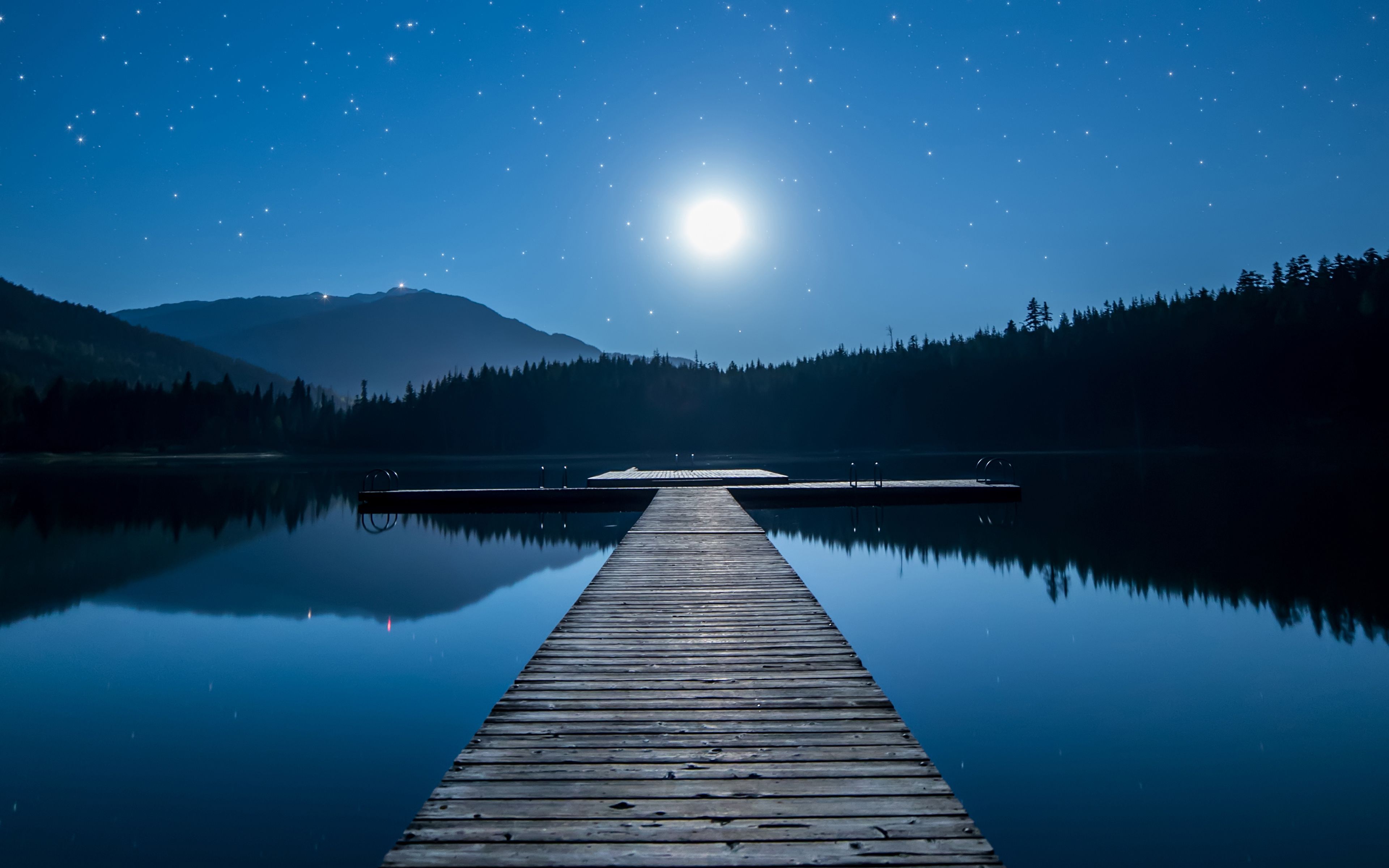 Full Moon Night Near Lake Wallpapers