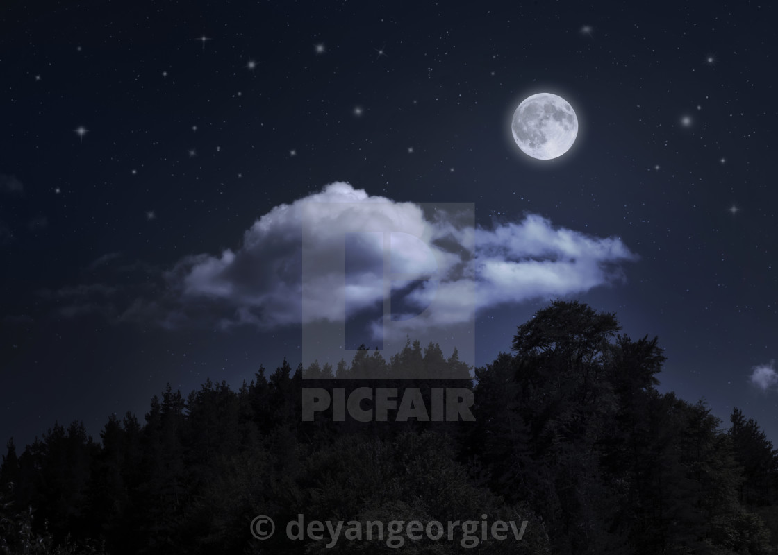 Full Moon Over Mountain On Starry Night Wallpapers