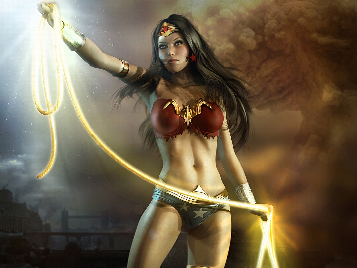 Gold Wonder Woman With Lasso Of Truth Art Wallpapers