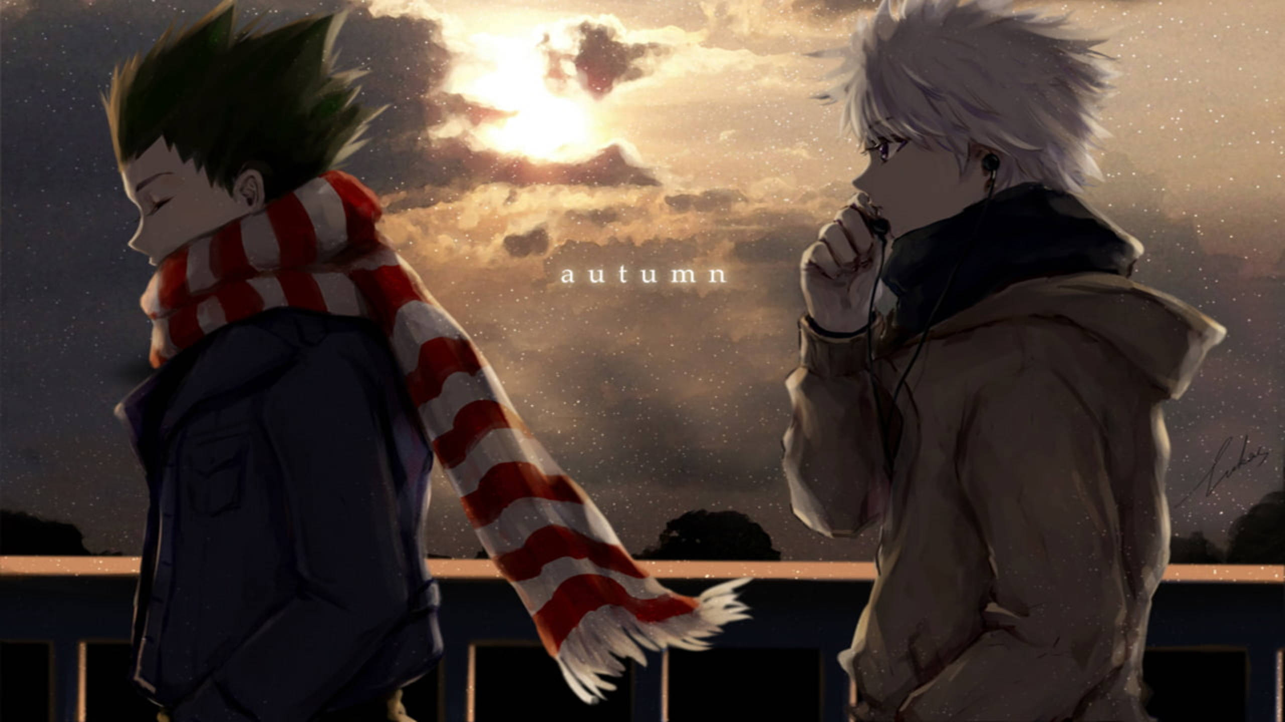 Gon And Killua Walking At A Beautiful Sunset Wallpapers