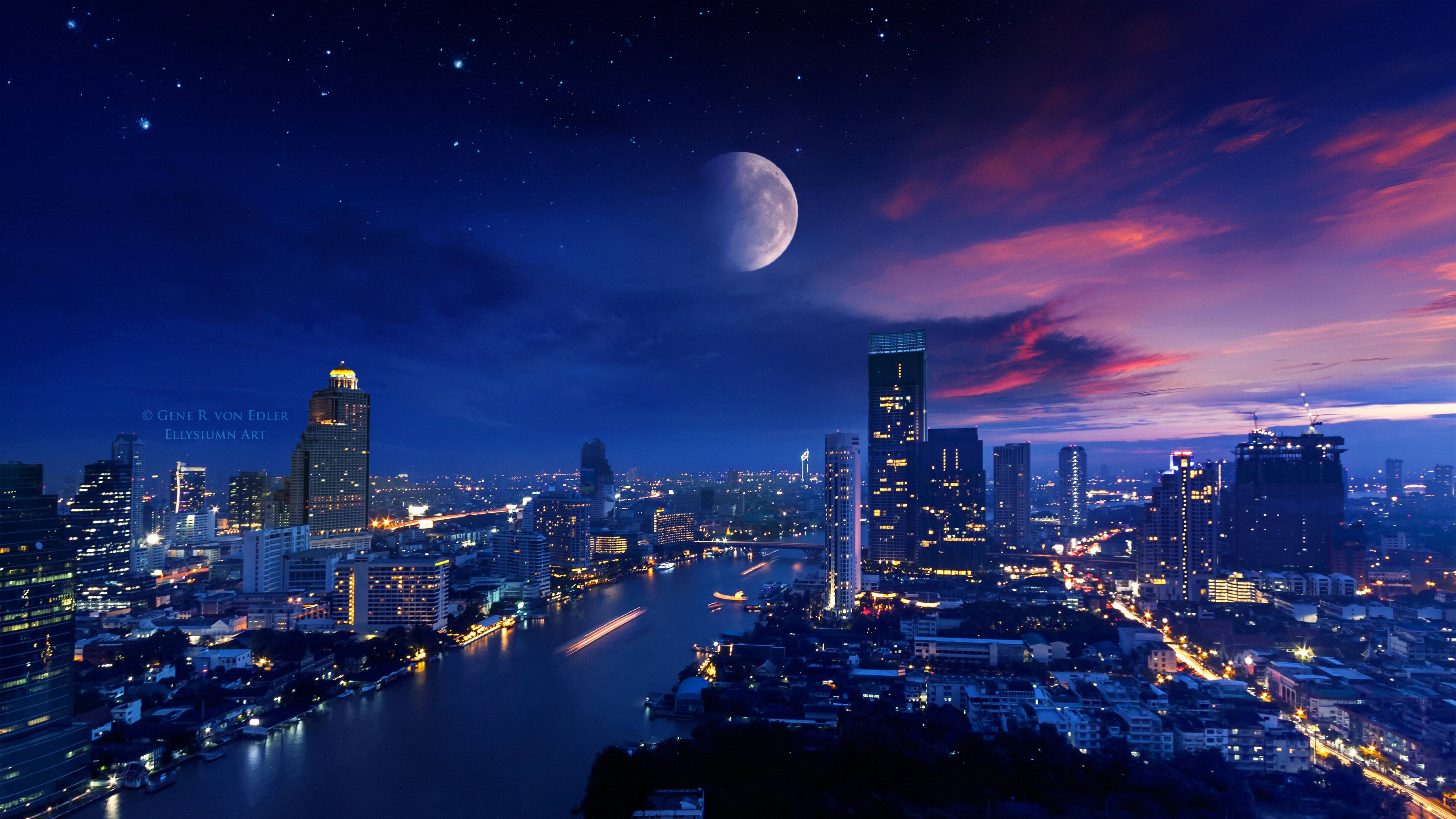 Gradient Nightscape Digital Art Moon Wallpapers