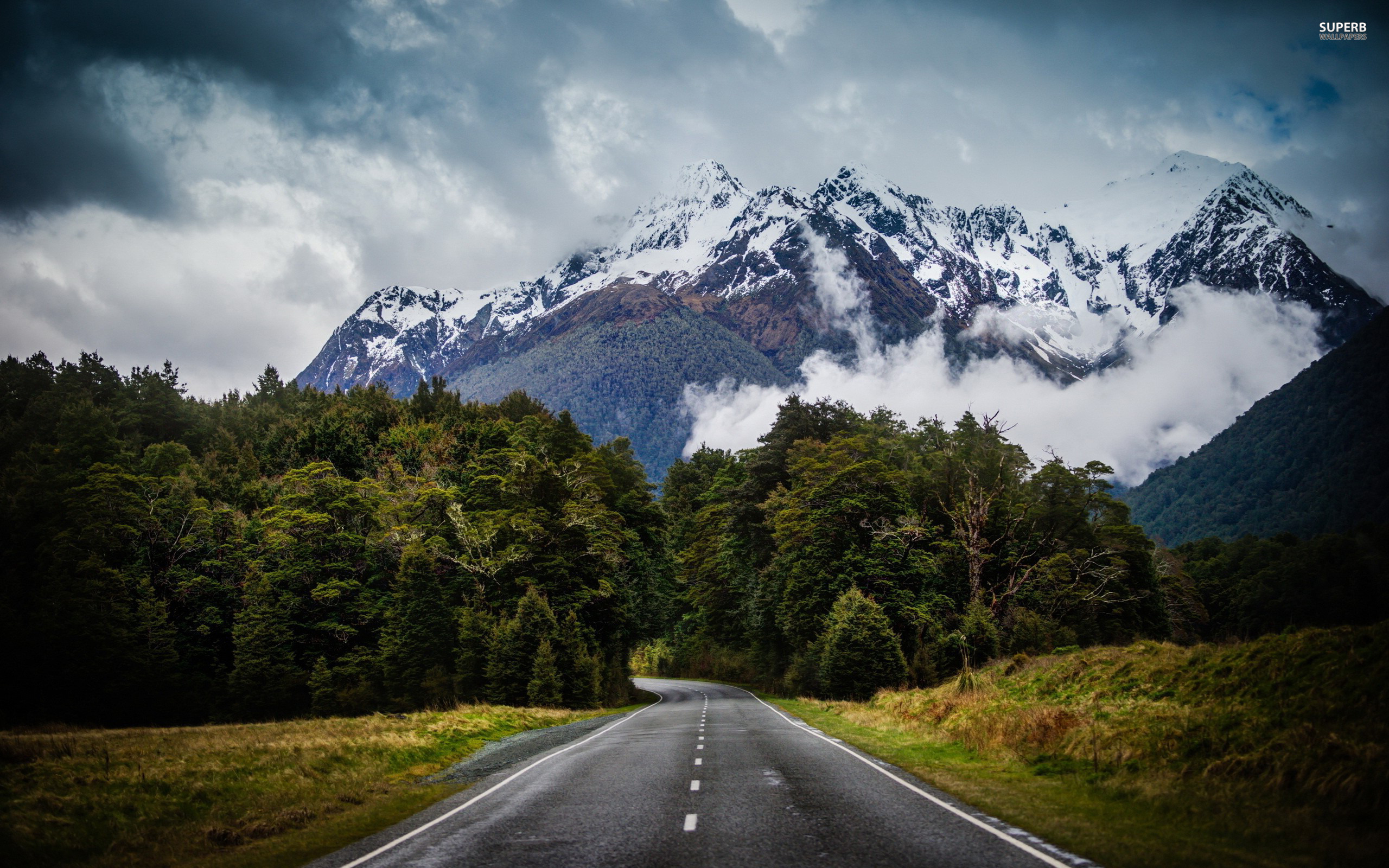 Grass Covered Mountain Road Wallpapers