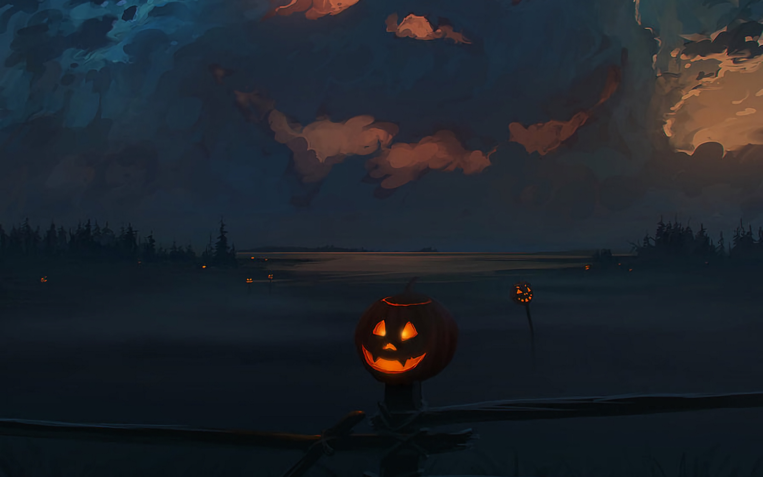 Halloween Jack-O'-Lantern With Mask Wallpapers