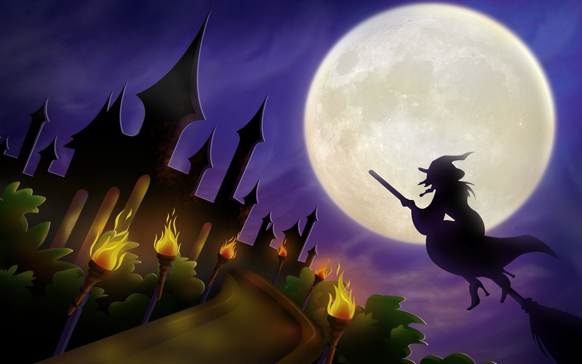 Halloween Witch On Broom Wallpapers