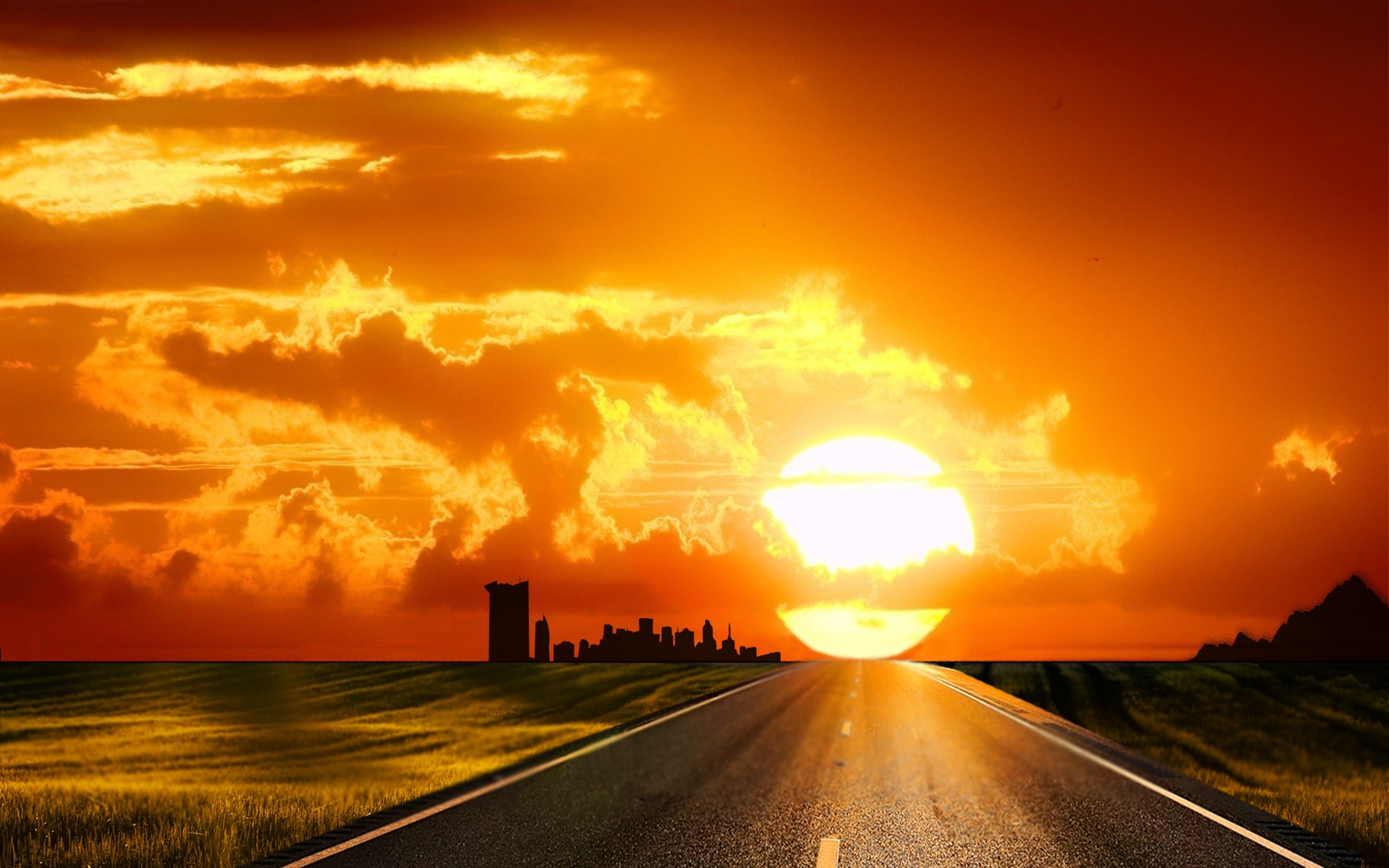 Hd Road View With Sunset Wallpapers