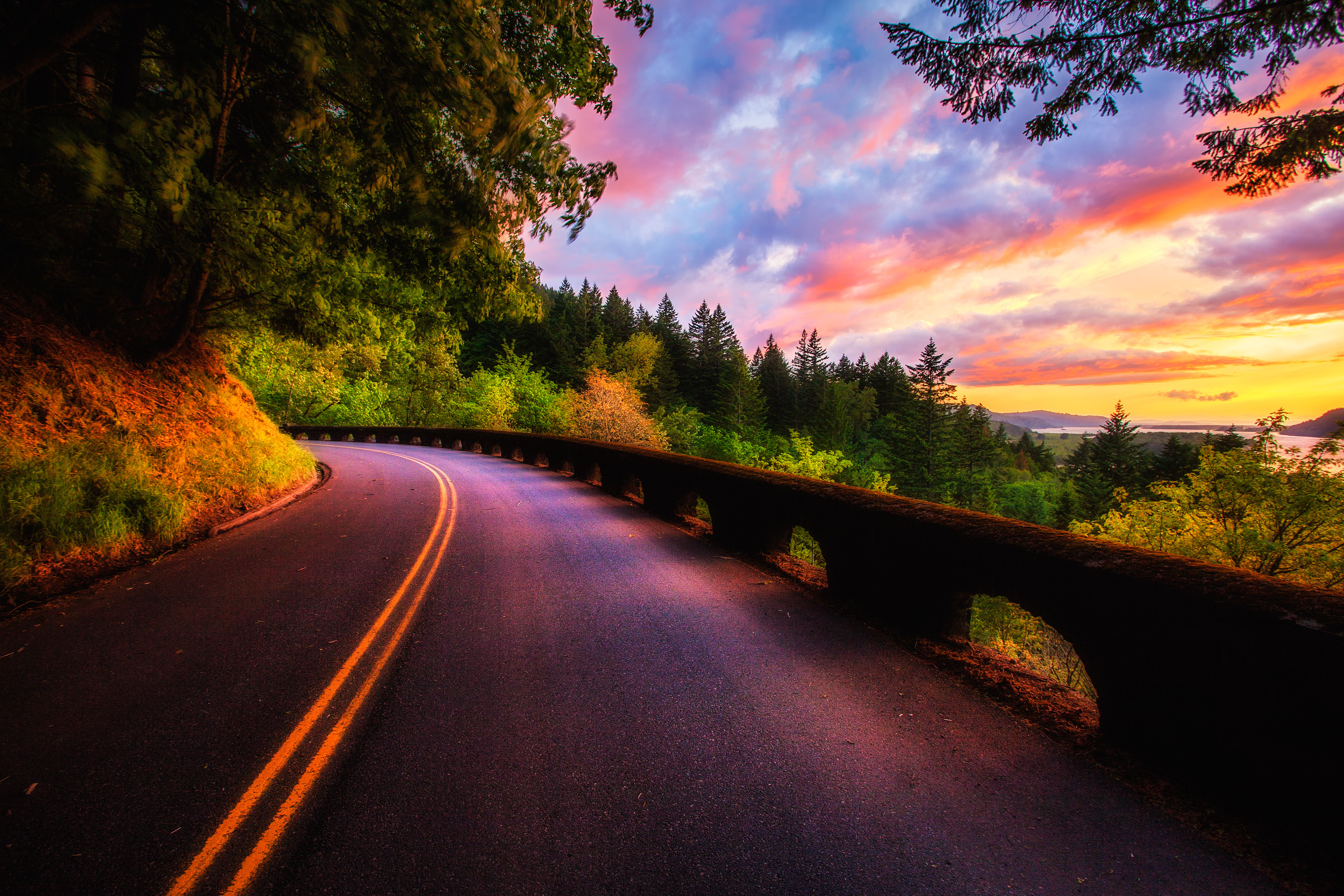 Hd Road View With Sunset Wallpapers