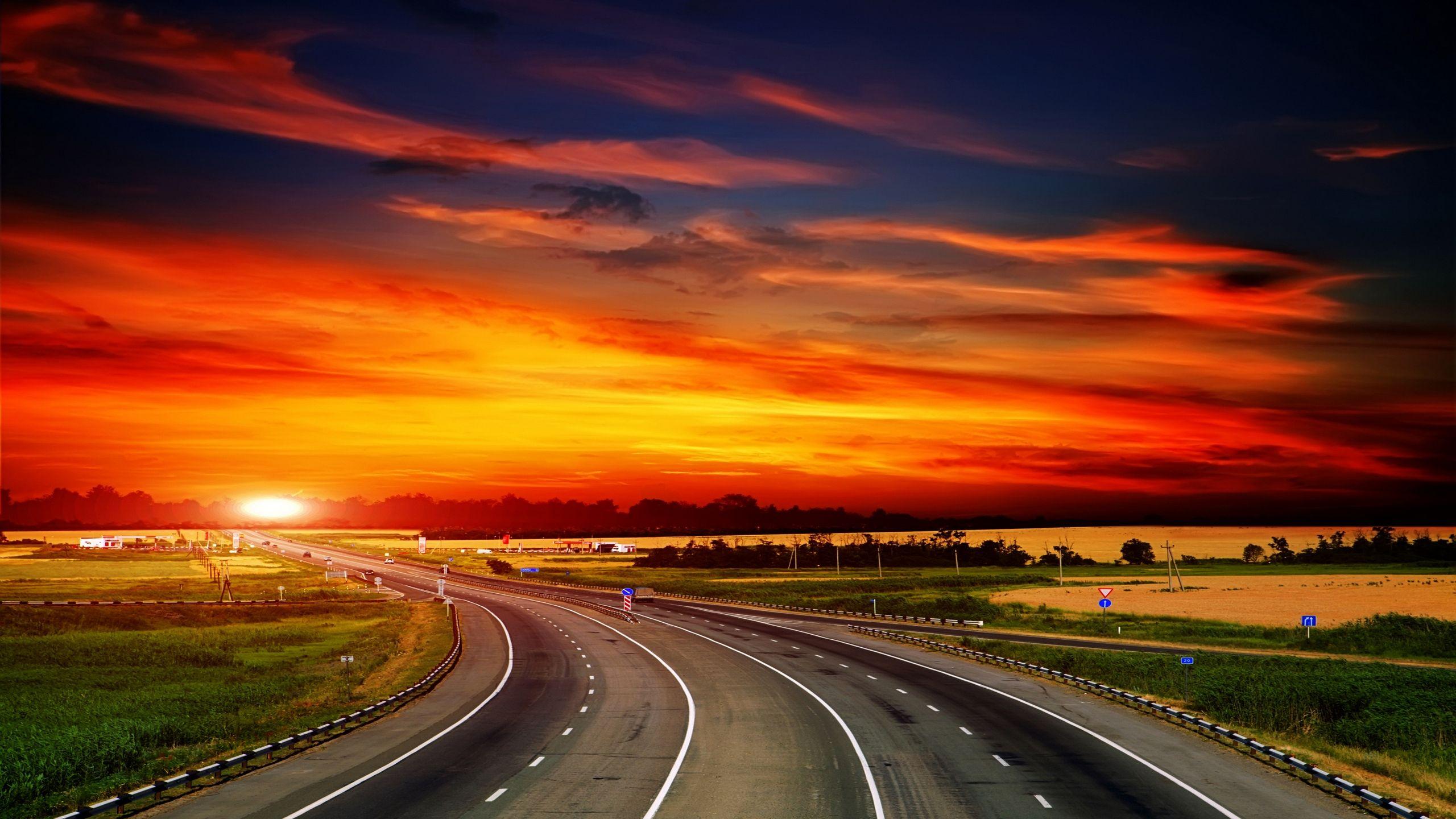 Hd Road View With Sunset Wallpapers