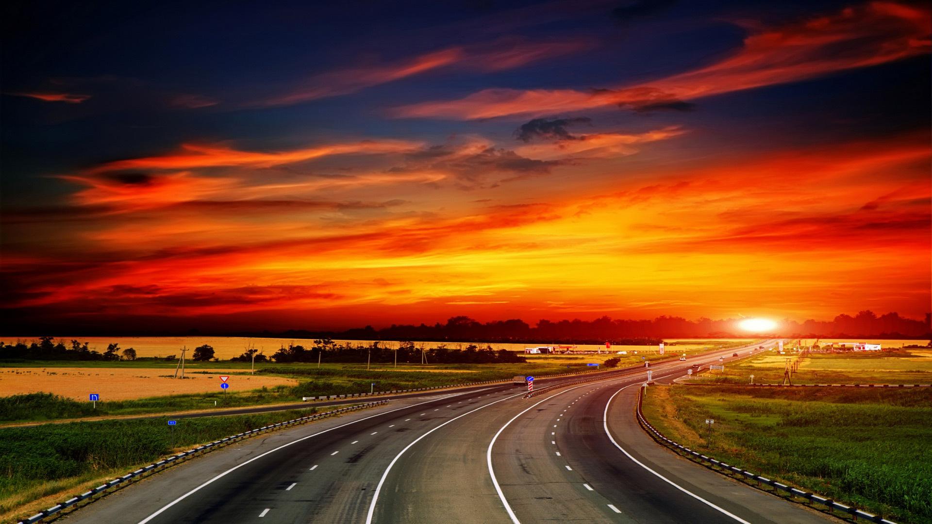 Hd Road View With Sunset Wallpapers