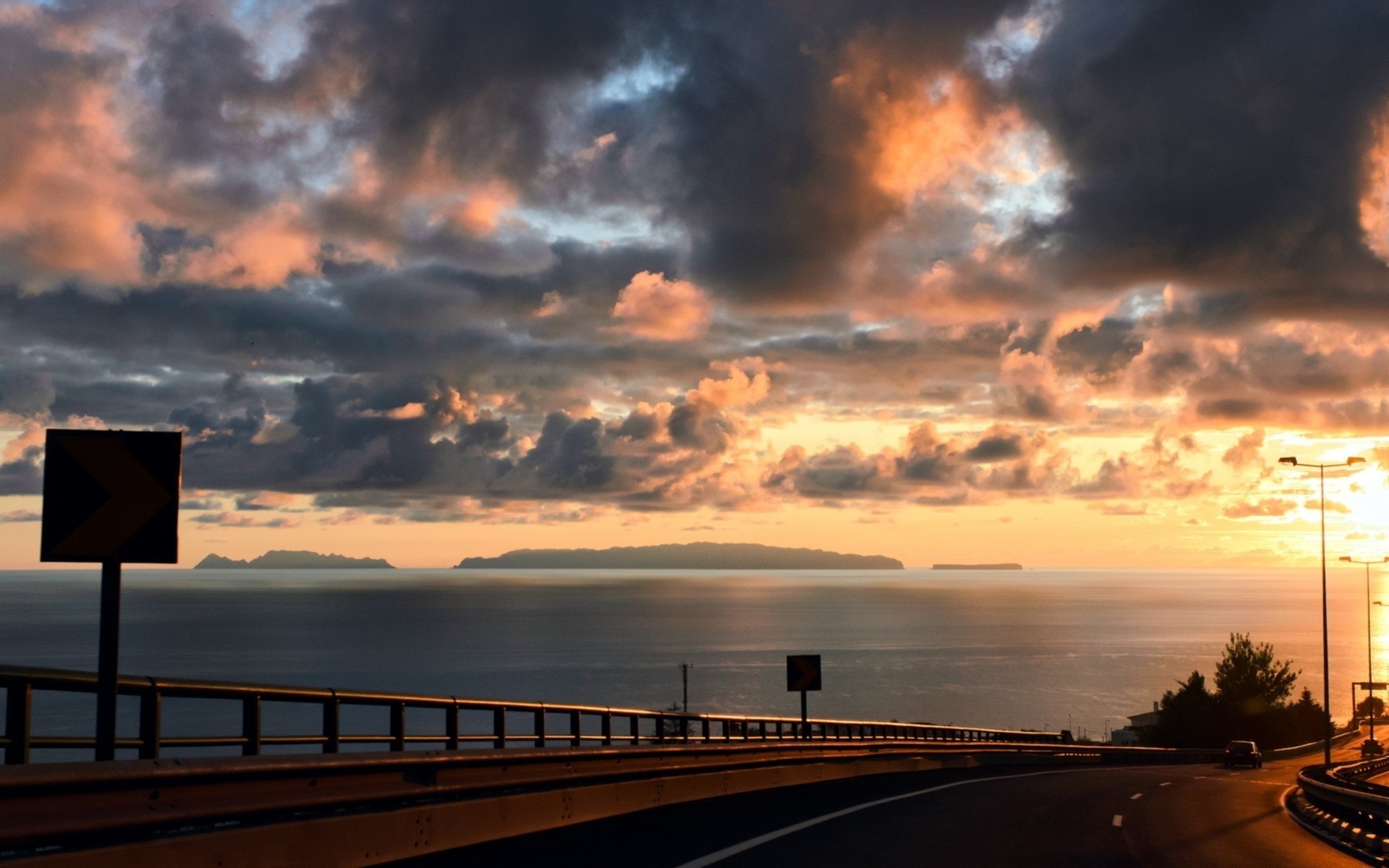 Hd Road View With Sunset Wallpapers