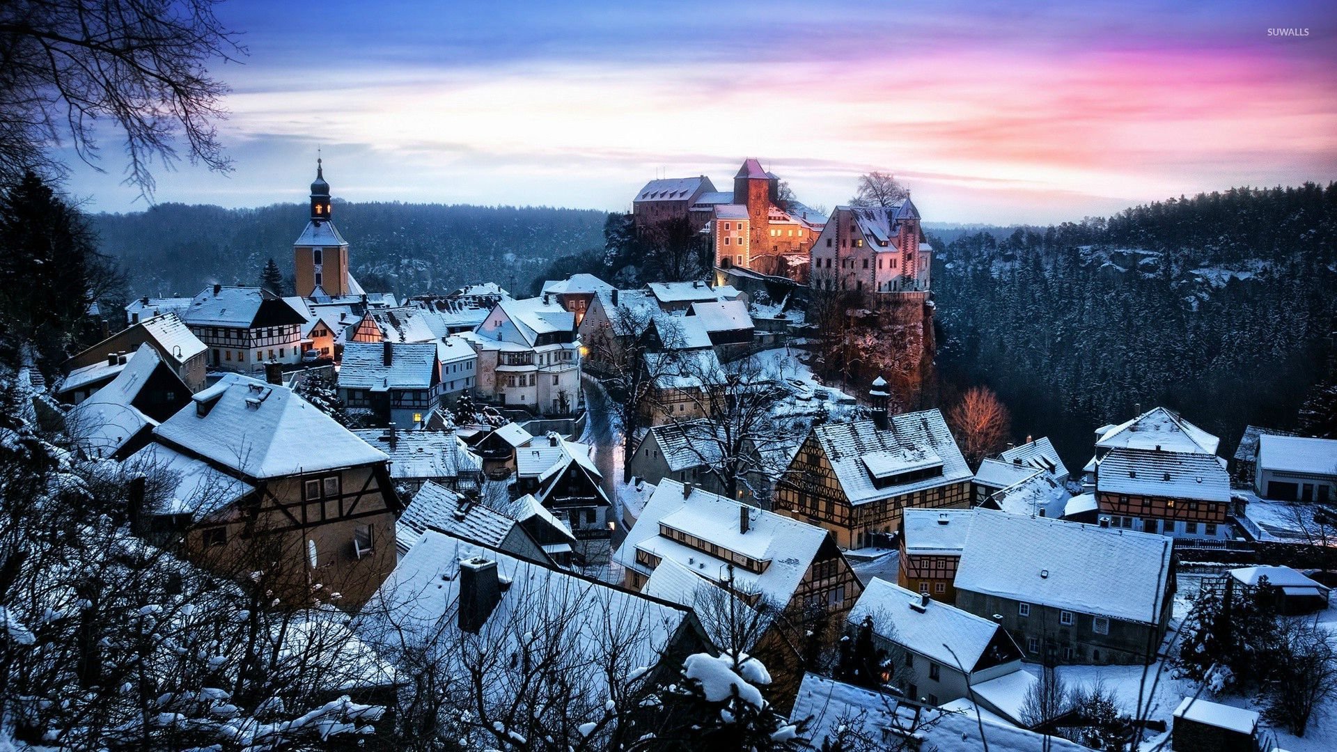 Hohnstein City Germany In Winter Snow Wallpapers