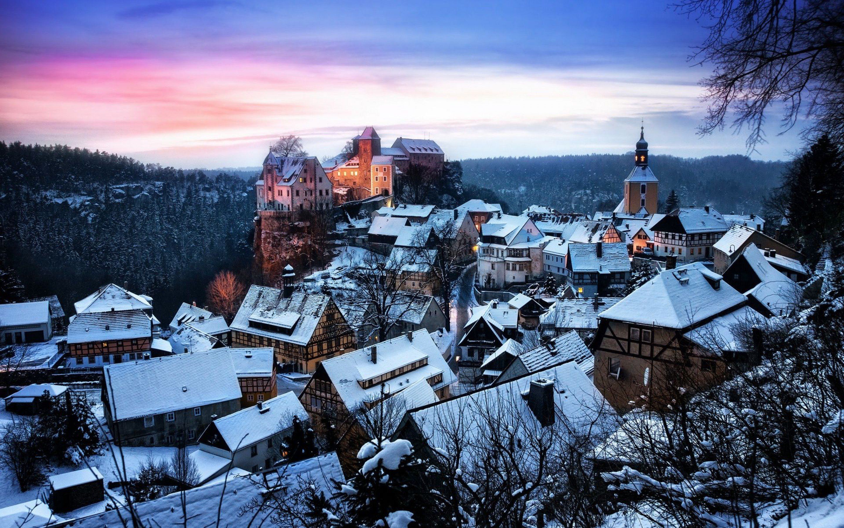 Hohnstein City Germany In Winter Snow Wallpapers