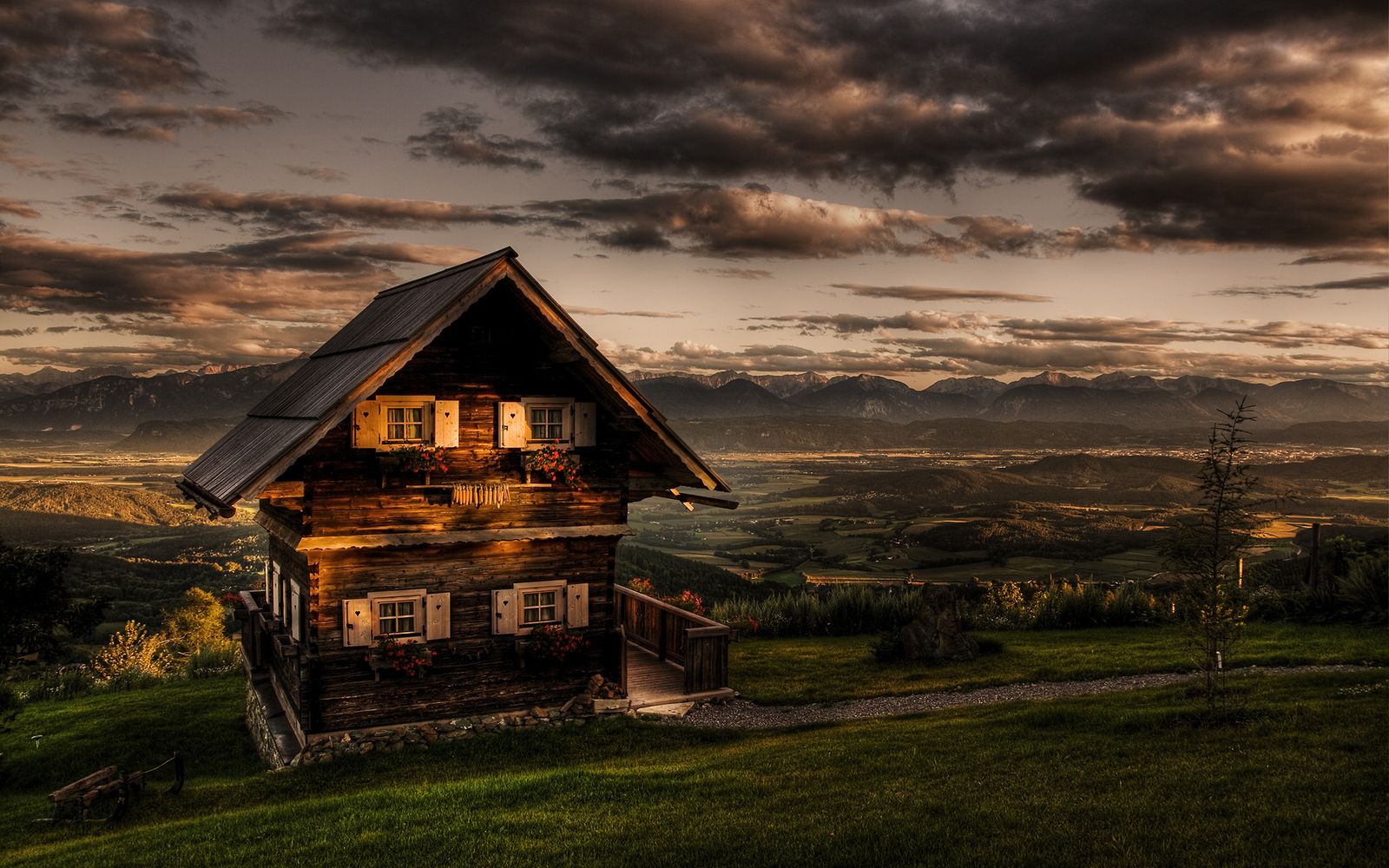 House In The Mountains Sunlight Nature Landscape Wallpapers