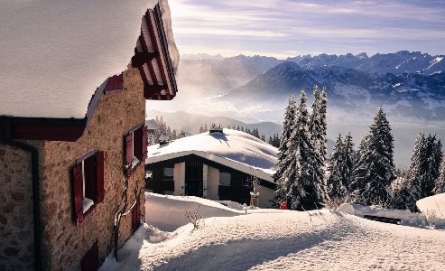 House In The Mountains Sunlight Nature Landscape Wallpapers