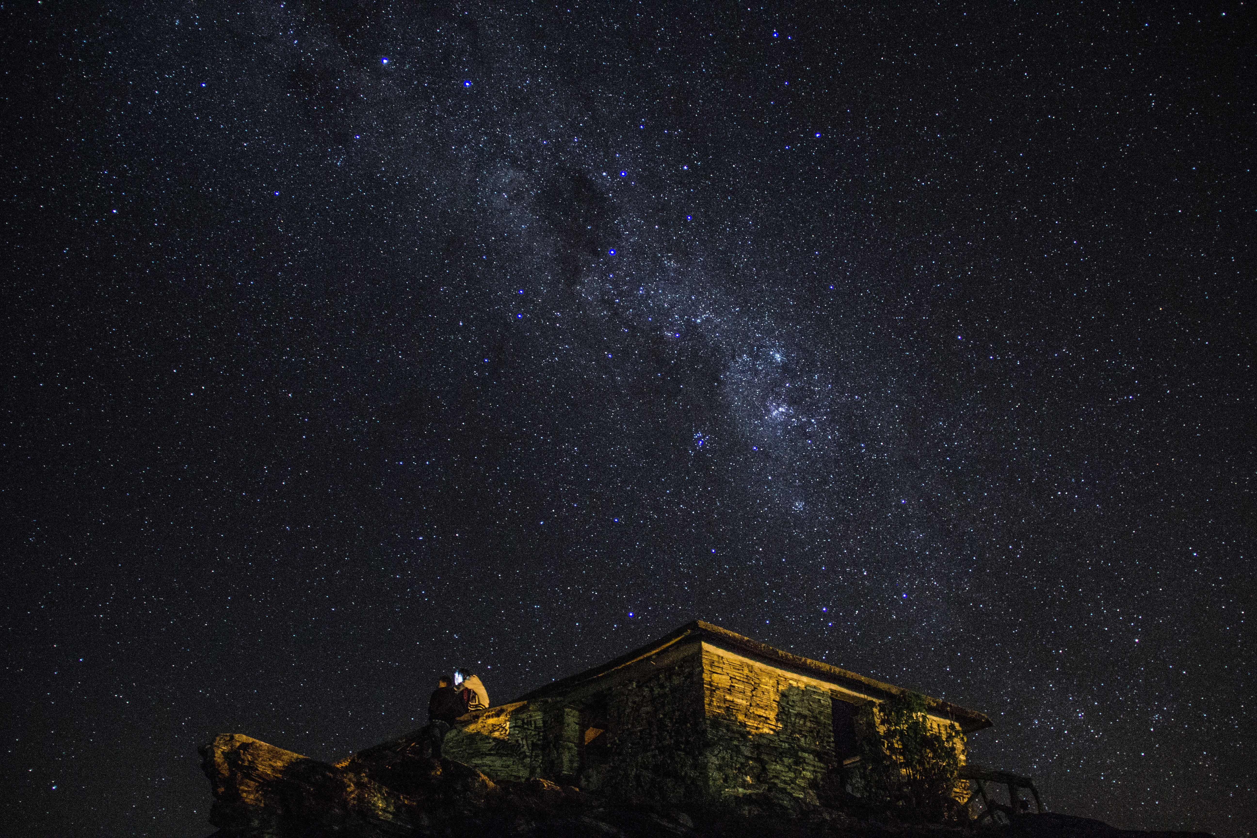 Houses At Lake Water Starry Night Wallpapers