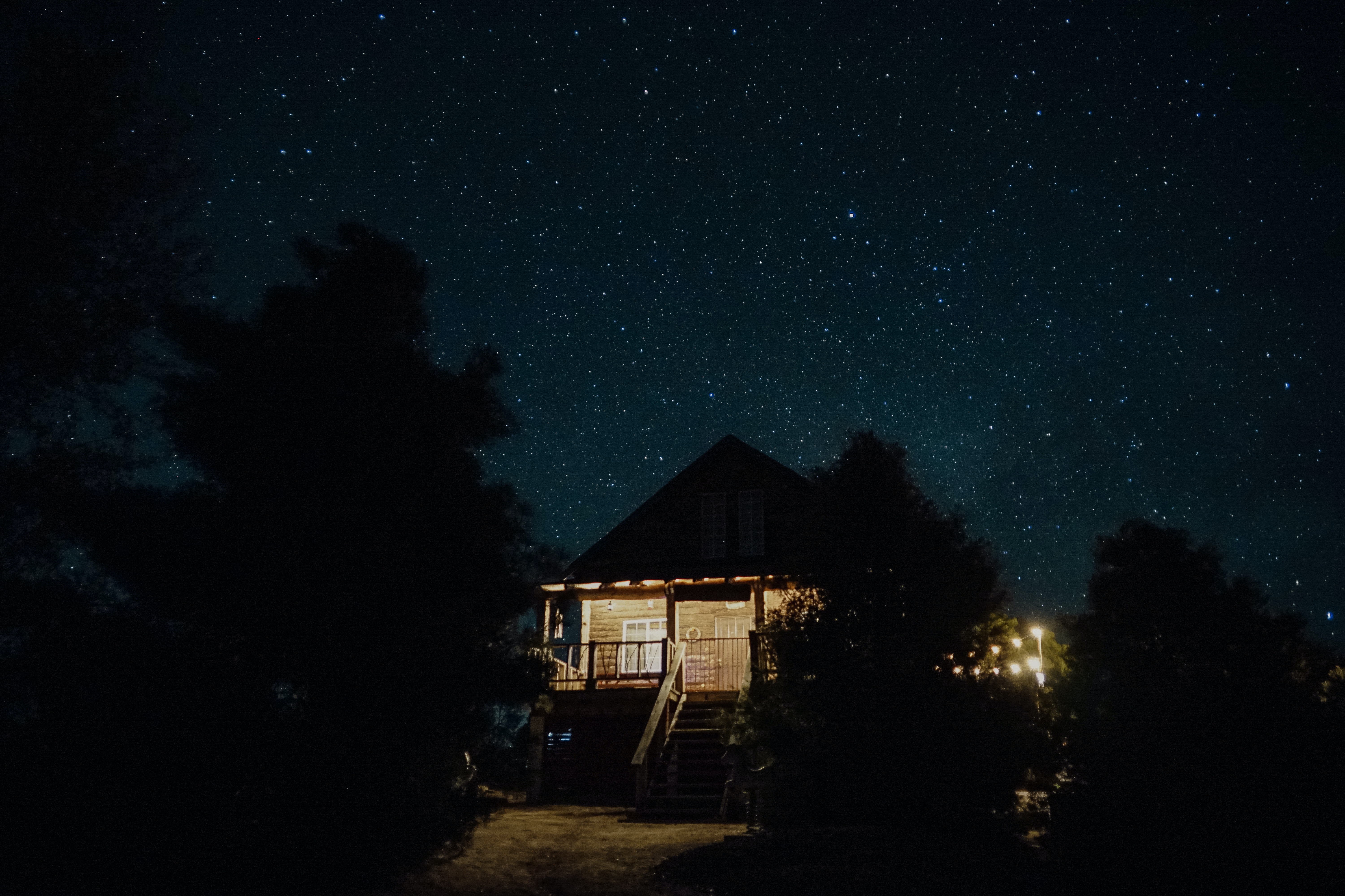 Hut House And Starry Night Wallpapers