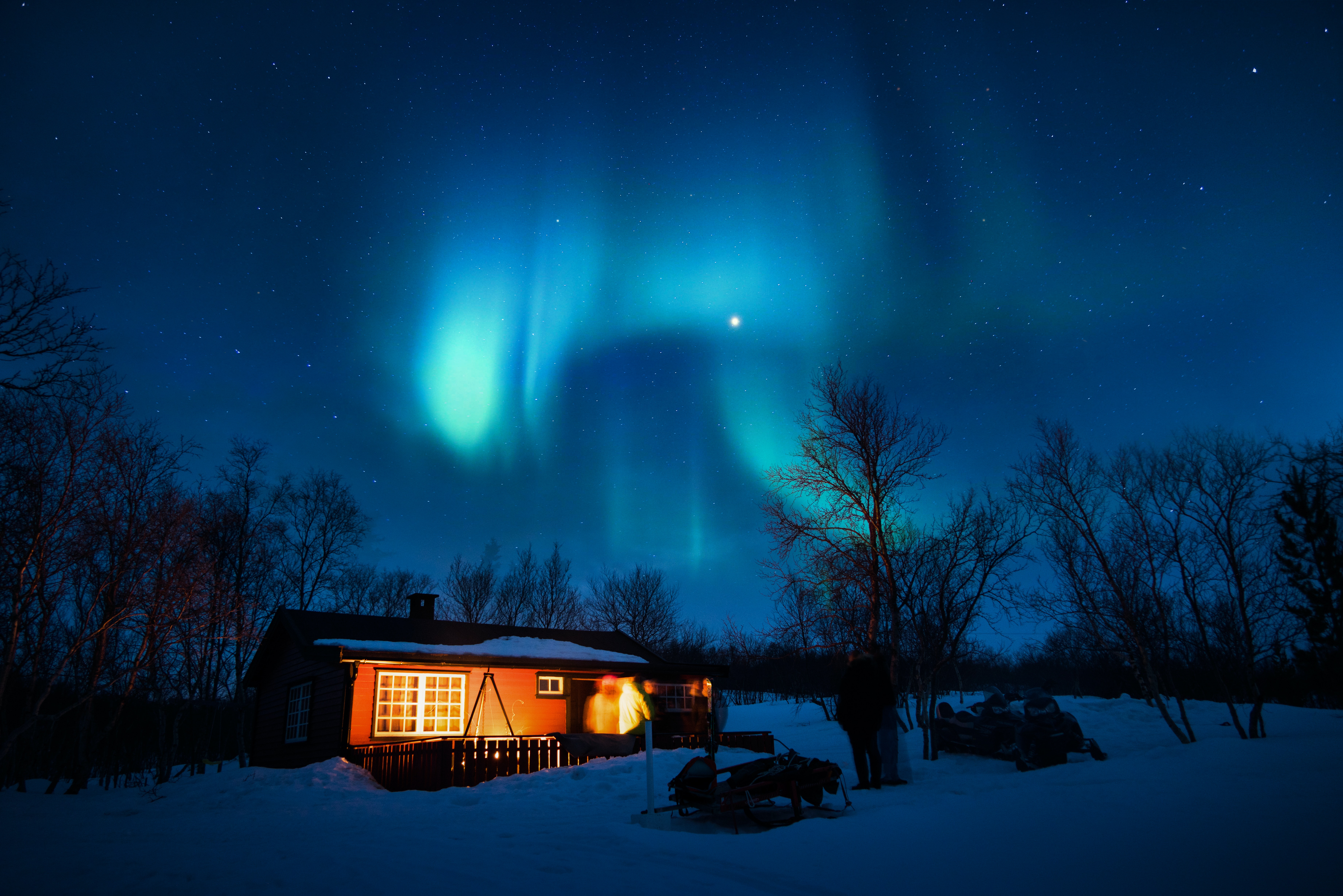 Hut House In Snowy Night Wallpapers