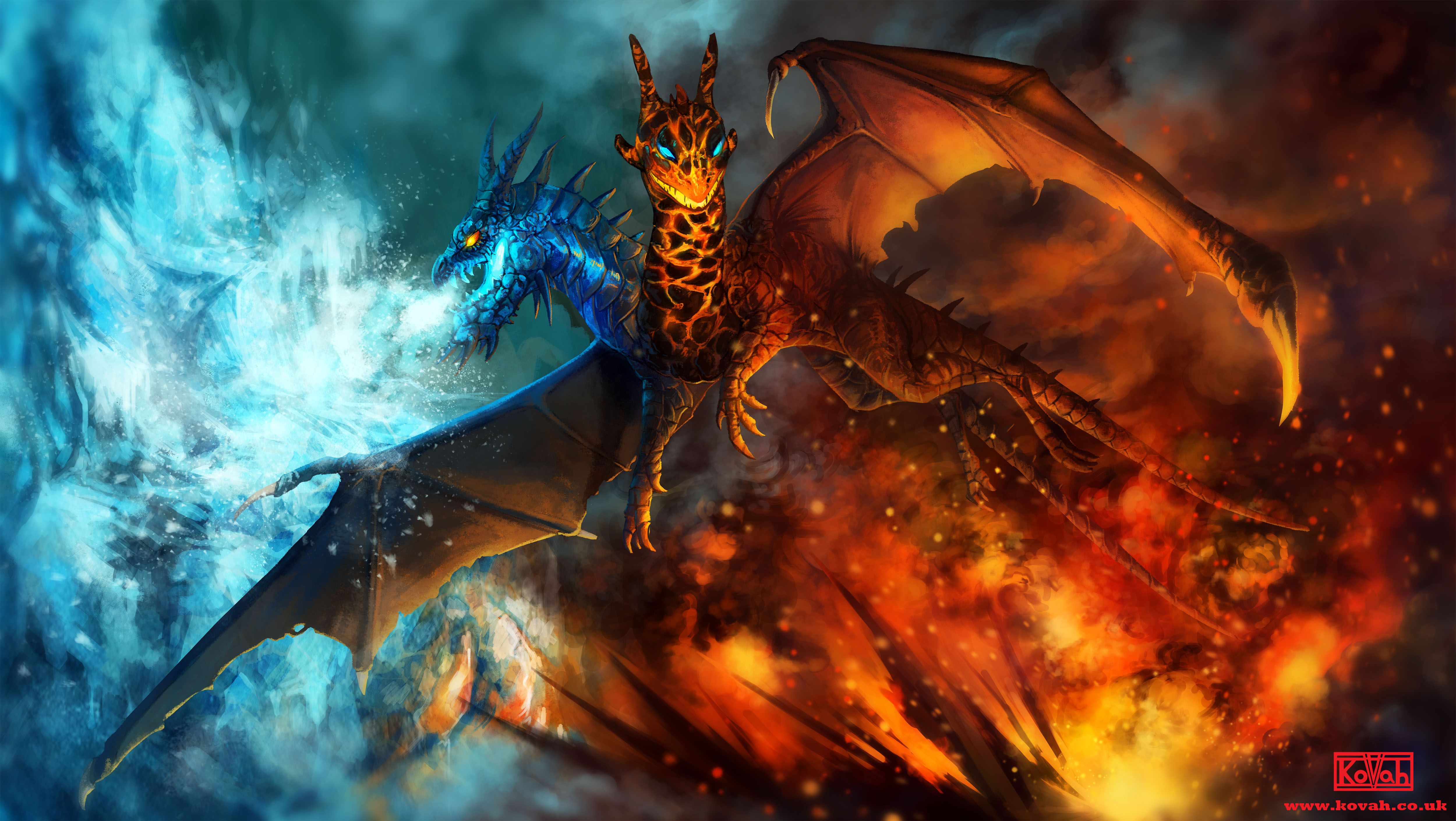 Ice Vs Fire Dragon Fight
 Wallpapers