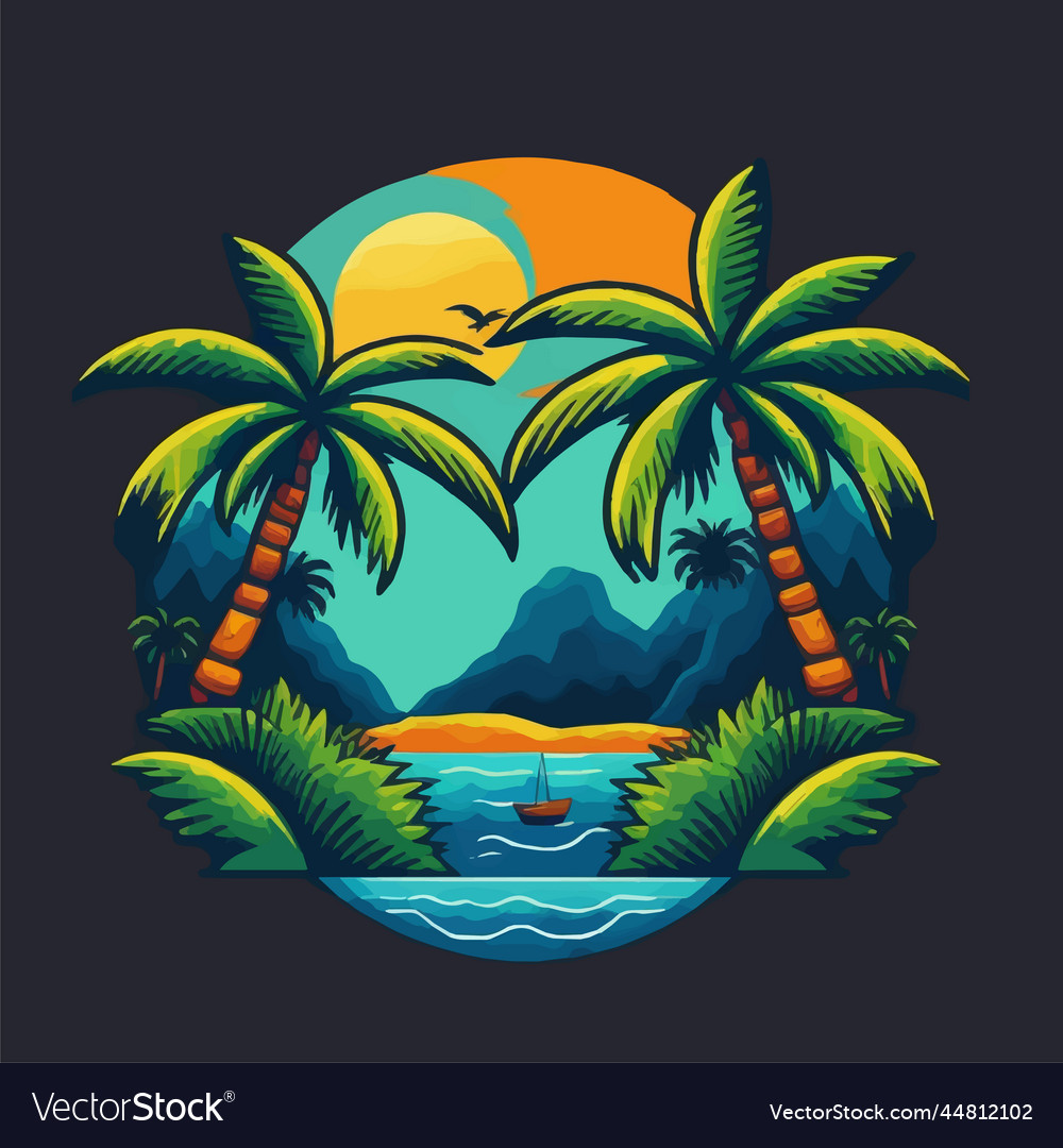 Island Beach Vector Art Wallpapers