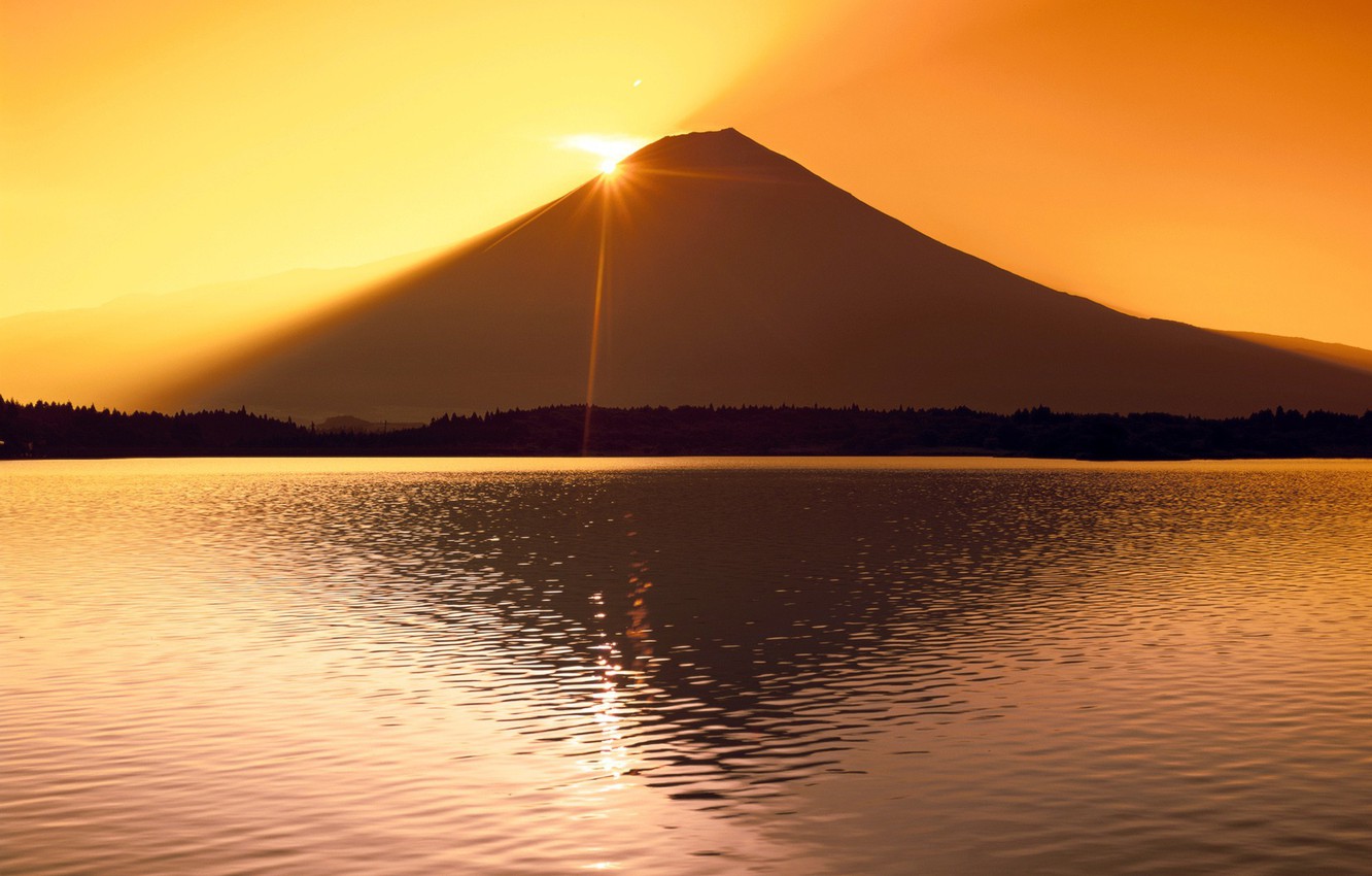 Japan Mountains Lake At Sunset Wallpapers