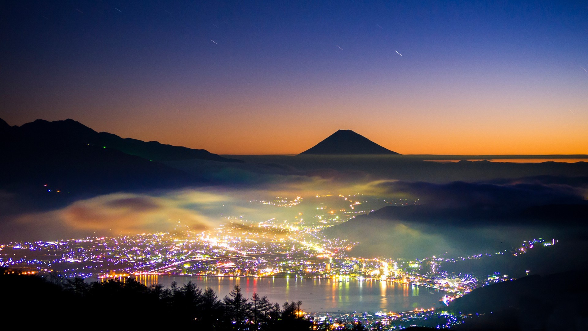 Japan Mountains Lake At Sunset Wallpapers