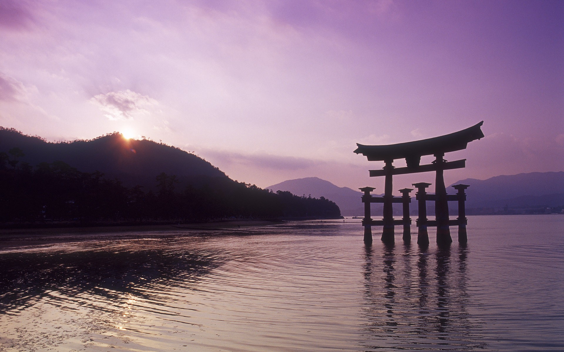 Japan Mountains Lake At Sunset Wallpapers