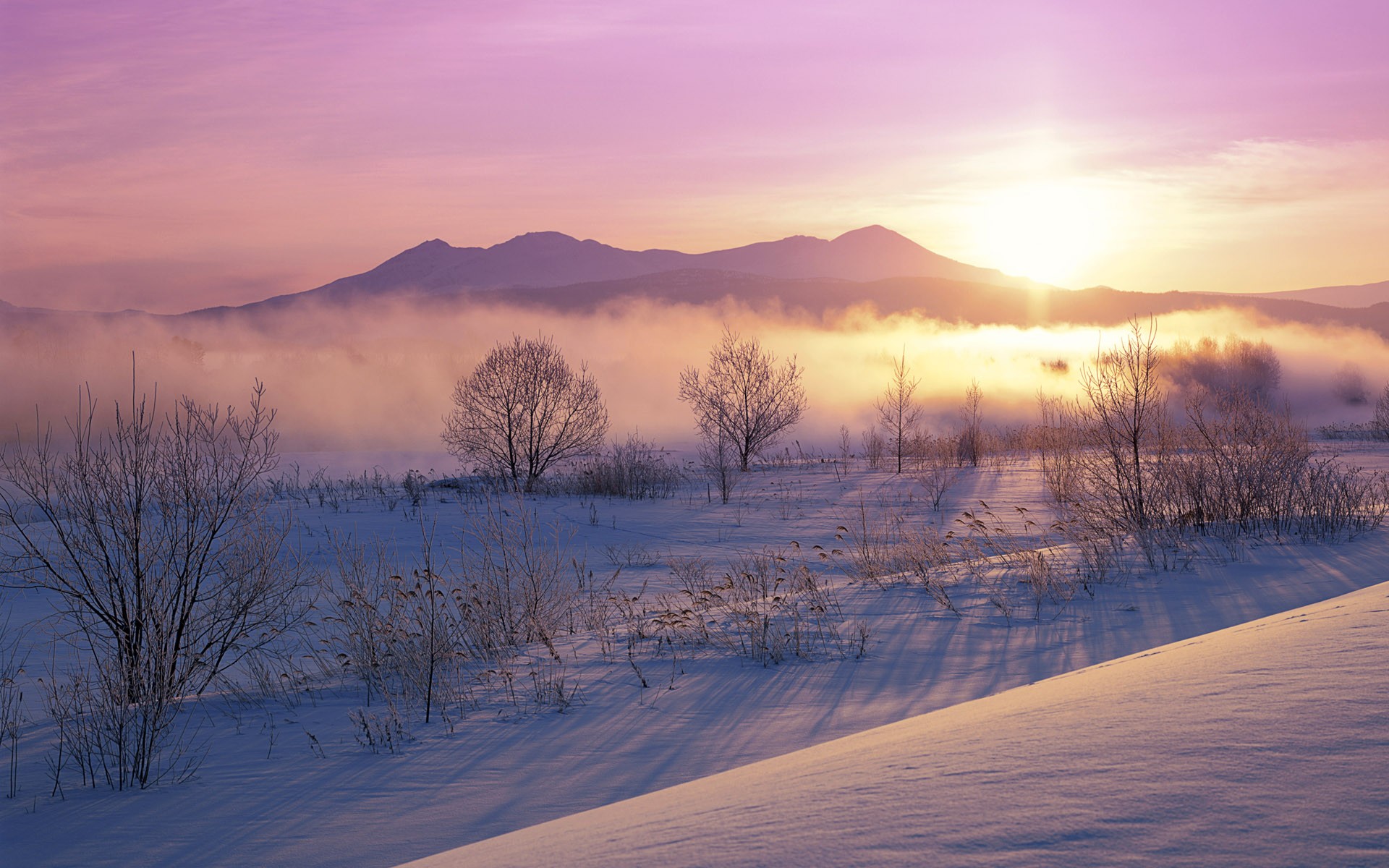 Japan Mountains Lake At Sunset Wallpapers