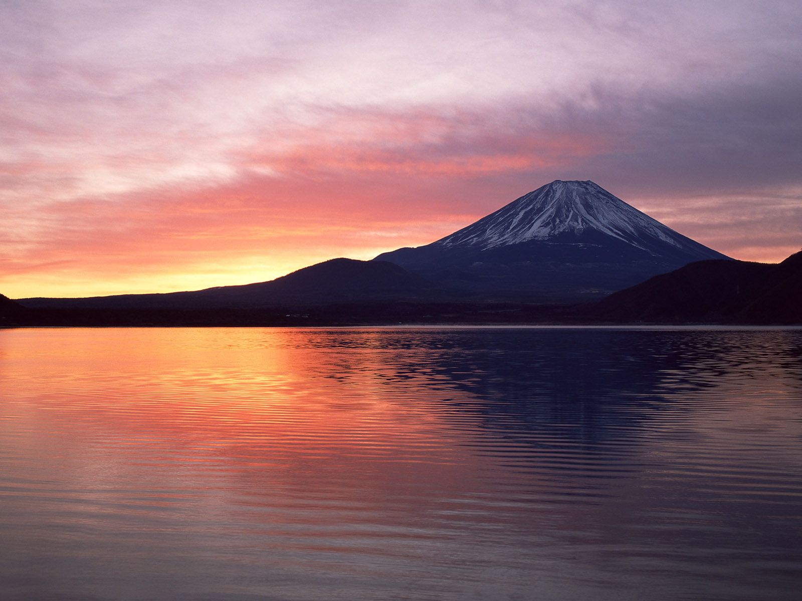 Japan Mountains Lake At Sunset Wallpapers