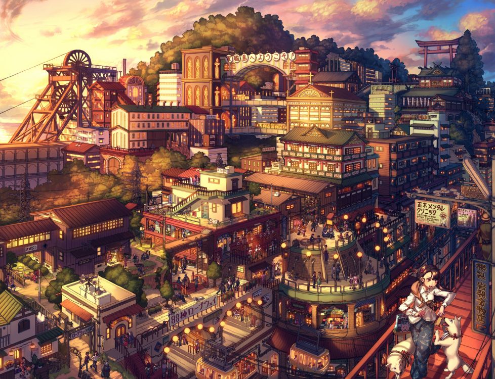 Japanese Town Art Wallpapers