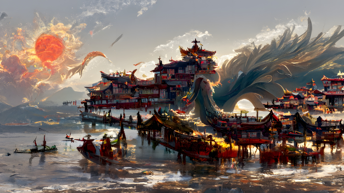 Japanese Town Art Wallpapers