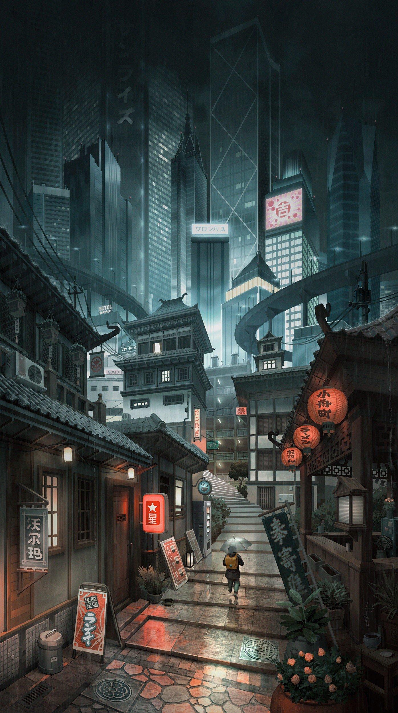 Japanese Town Art Wallpapers