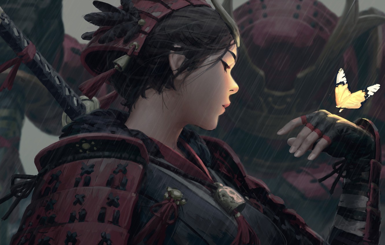 Japanese Warrior In Rain
 Wallpapers