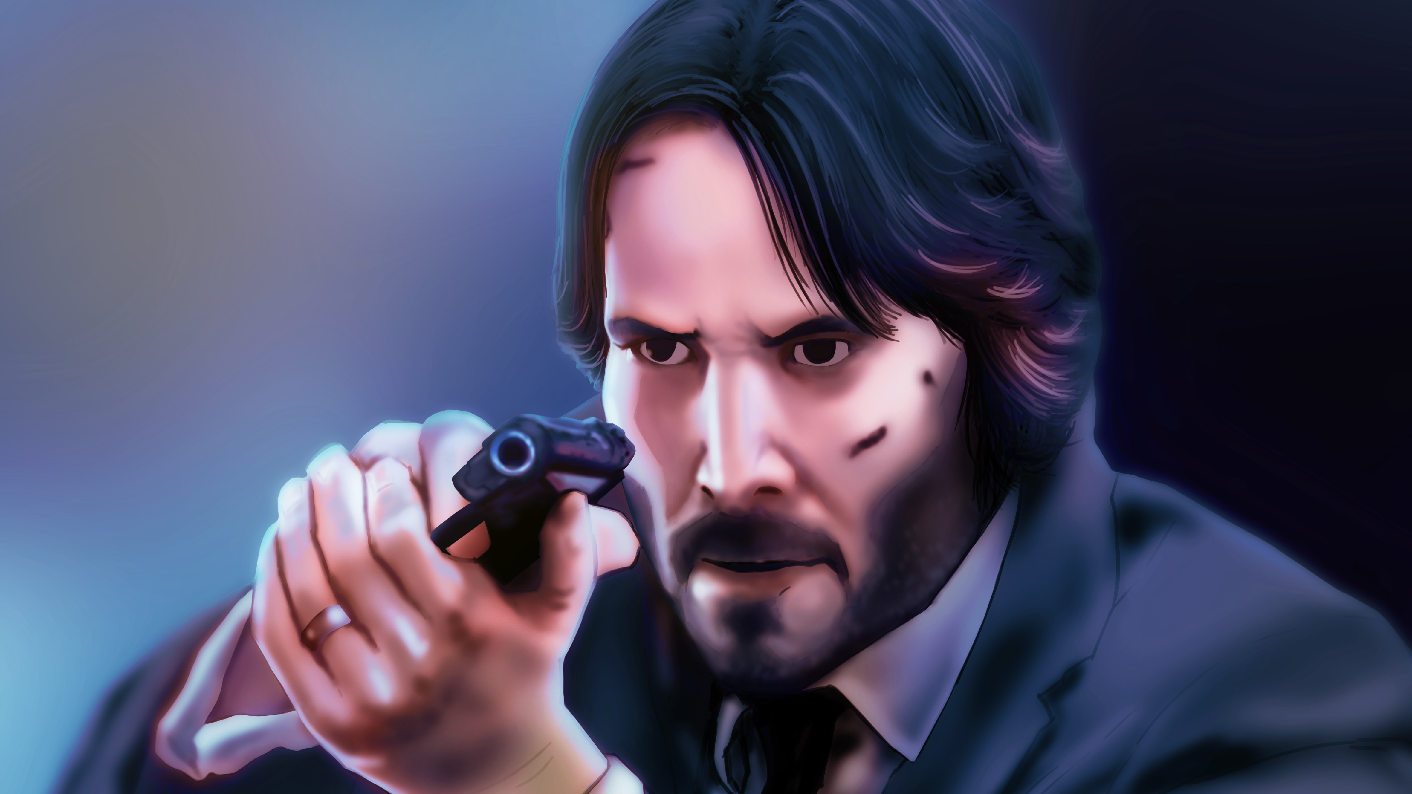 John Wick as Keanu Reeves Illustration Wallpapers