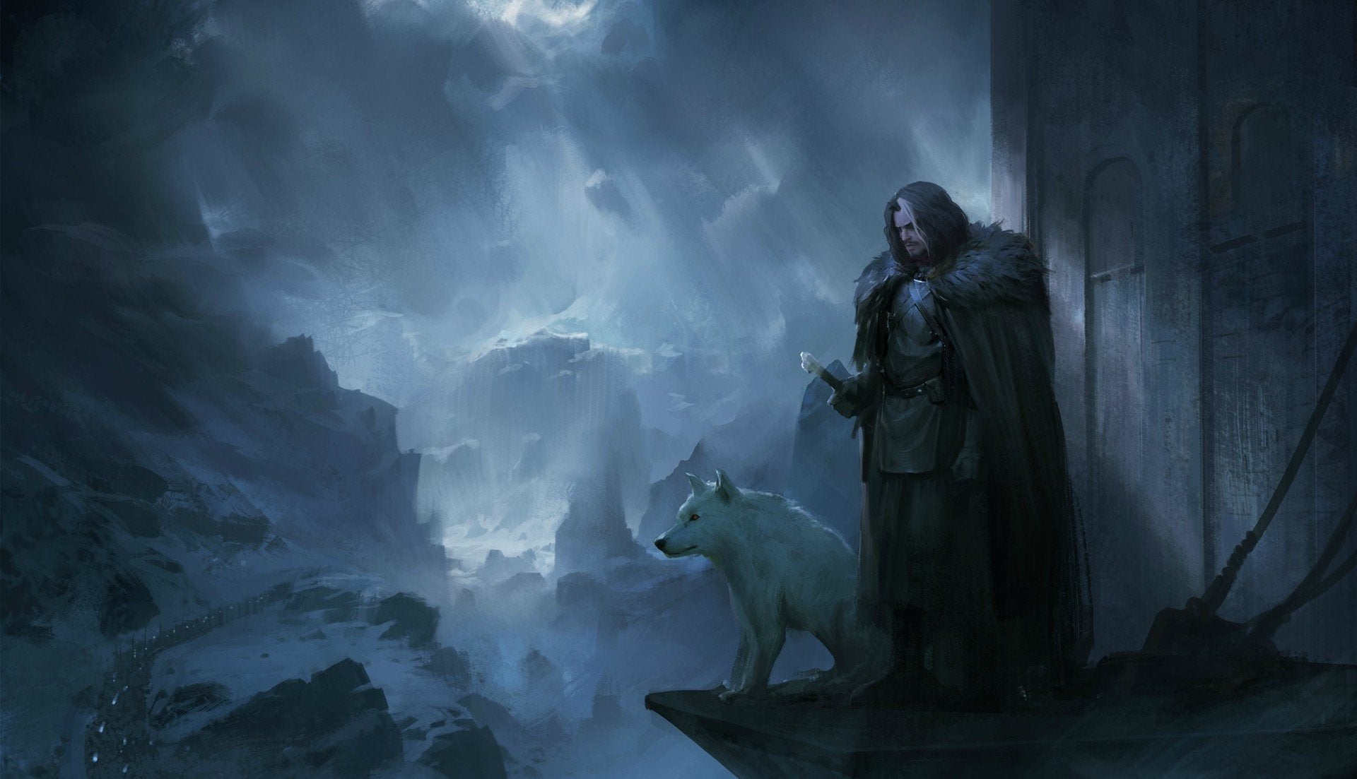 Jon Snow With Wolf Attacking White Walkers Artwork Wallpapers