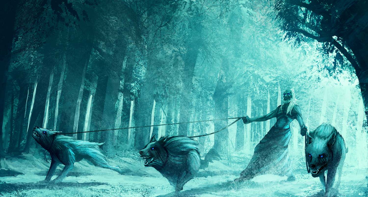 Jon Snow With Wolf Attacking White Walkers Artwork Wallpapers