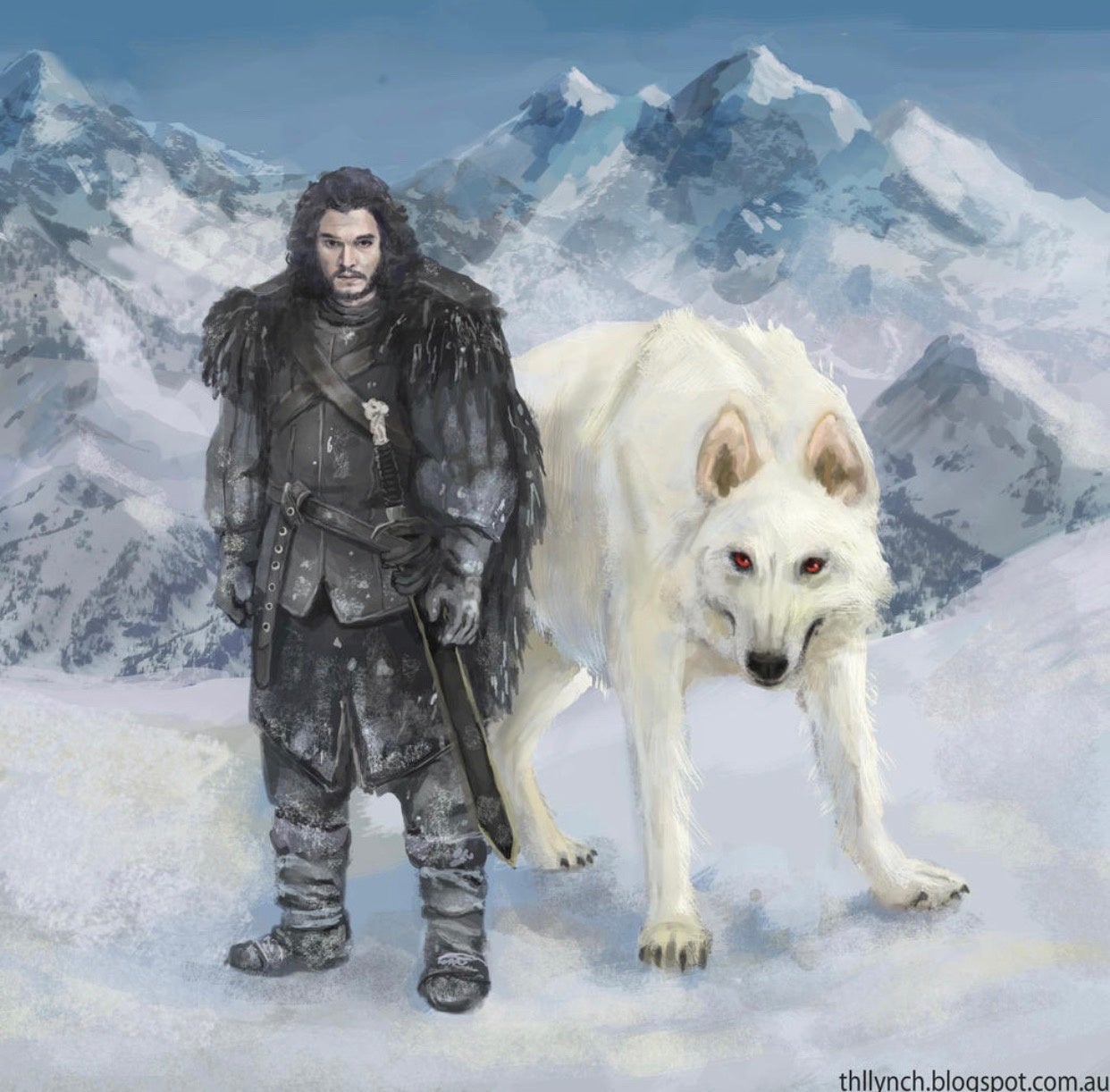 Jon Snow With Wolf Attacking White Walkers Artwork Wallpapers