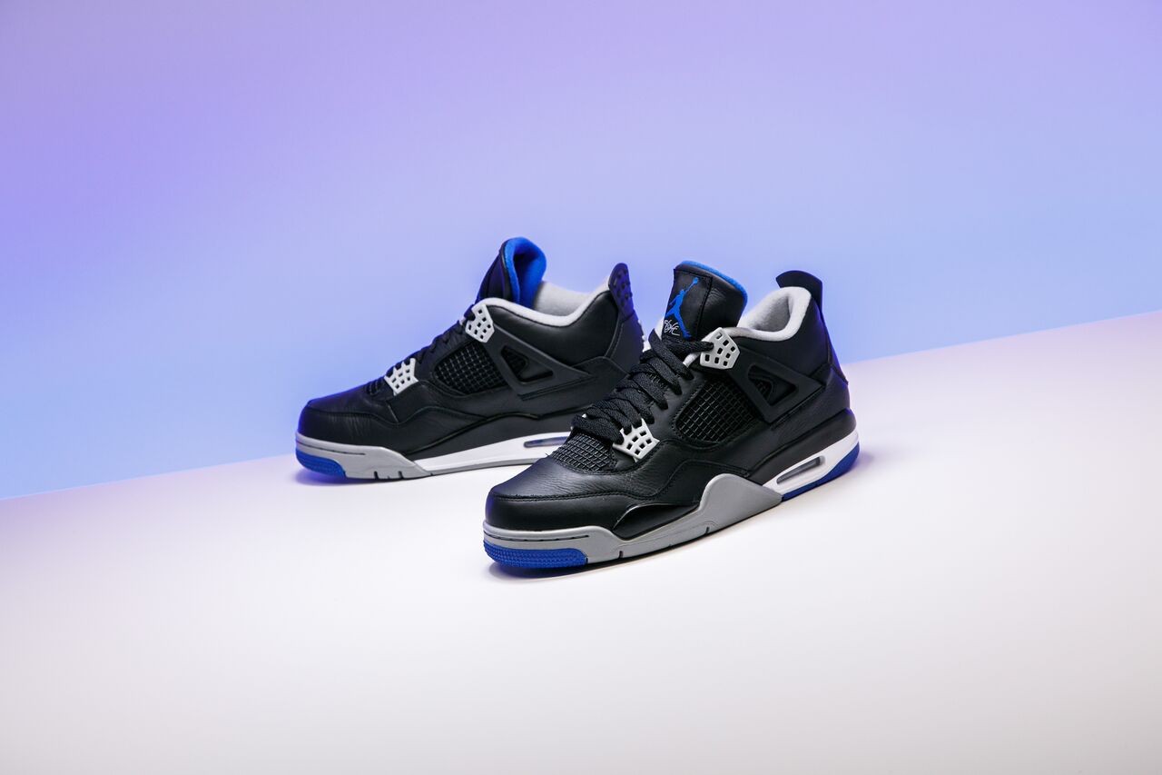 Jordan 4 Motorsport Alternate On Feet Wallpapers