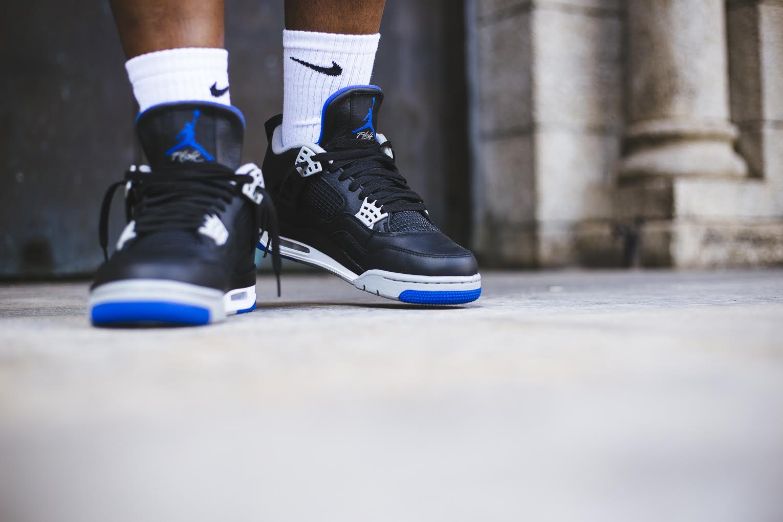 Jordan 4 Motorsport Alternate On Feet Wallpapers