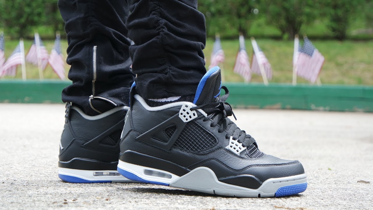 Jordan 4 Motorsport Alternate On Feet Wallpapers