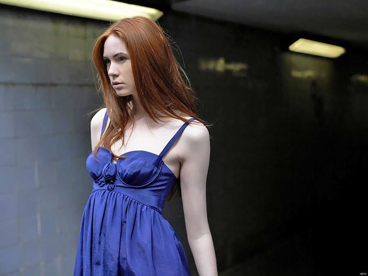 Karen Gillan Blue Dress Wallpapers