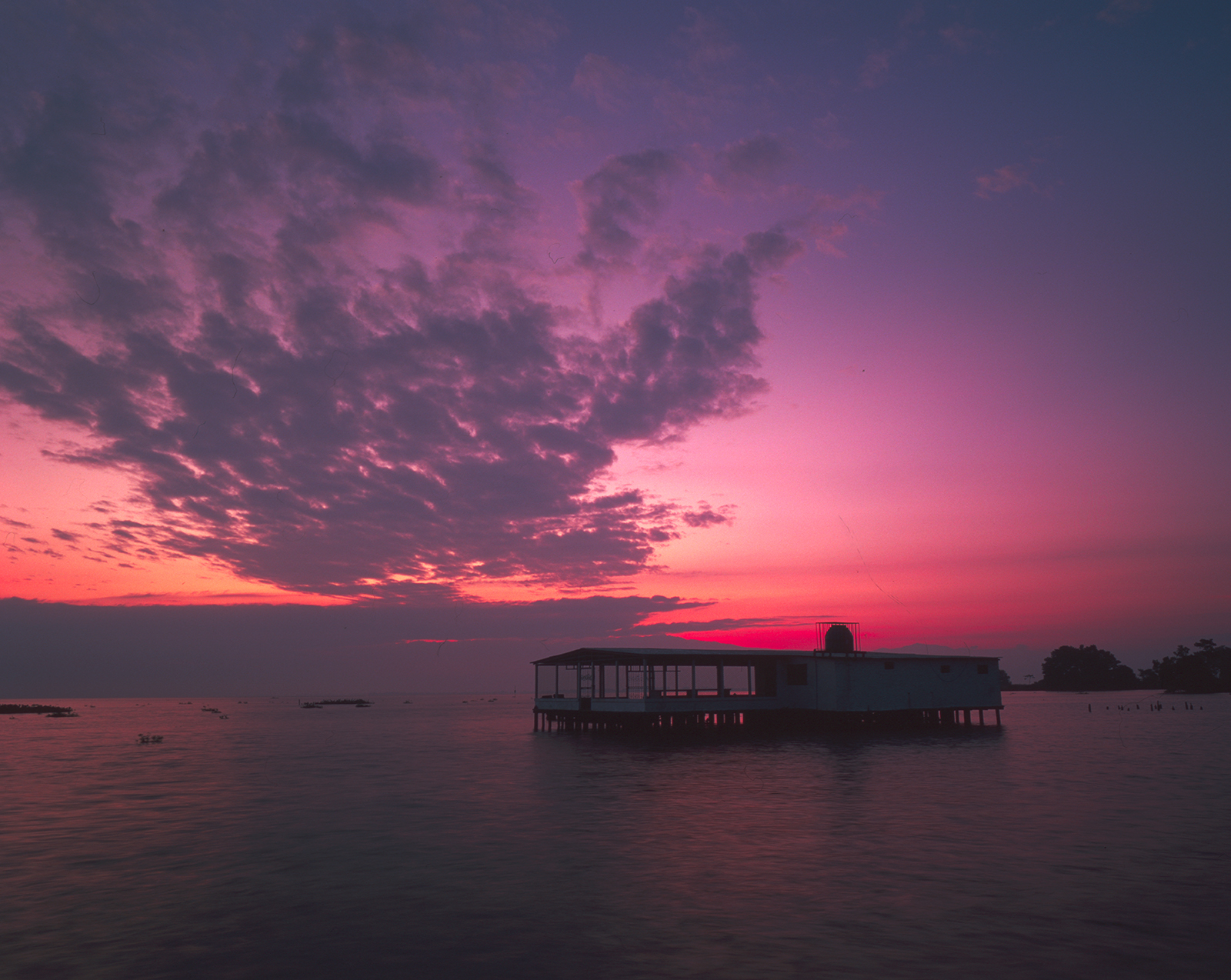 Lake House And Pink Sky Sunset Wallpapers