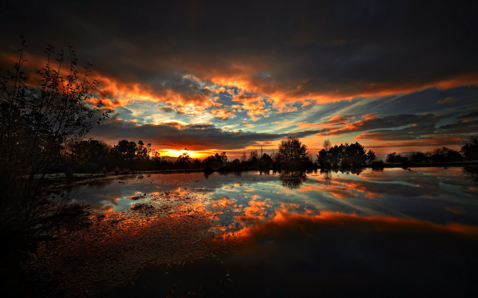 Lake House And Pink Sky Sunset Wallpapers