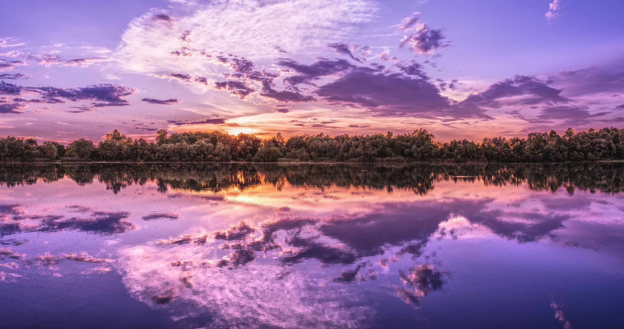 Lake House And Pink Sky Sunset Wallpapers