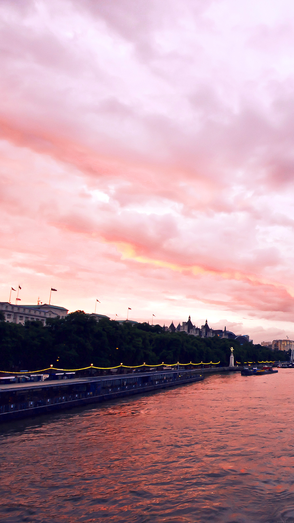 Lake House And Pink Sky Sunset Wallpapers