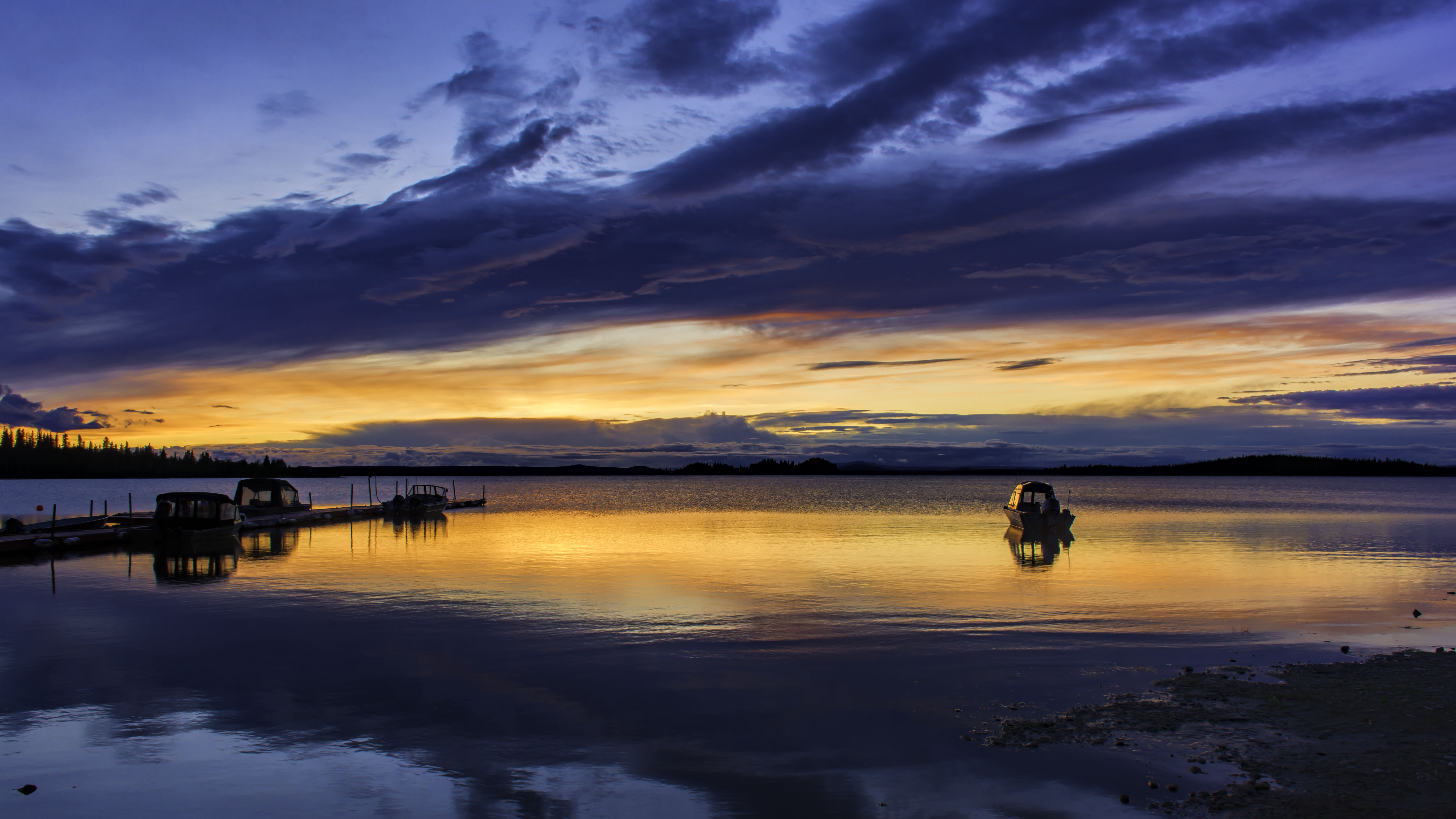 Lake Pier And Mountain Sunset Wallpapers