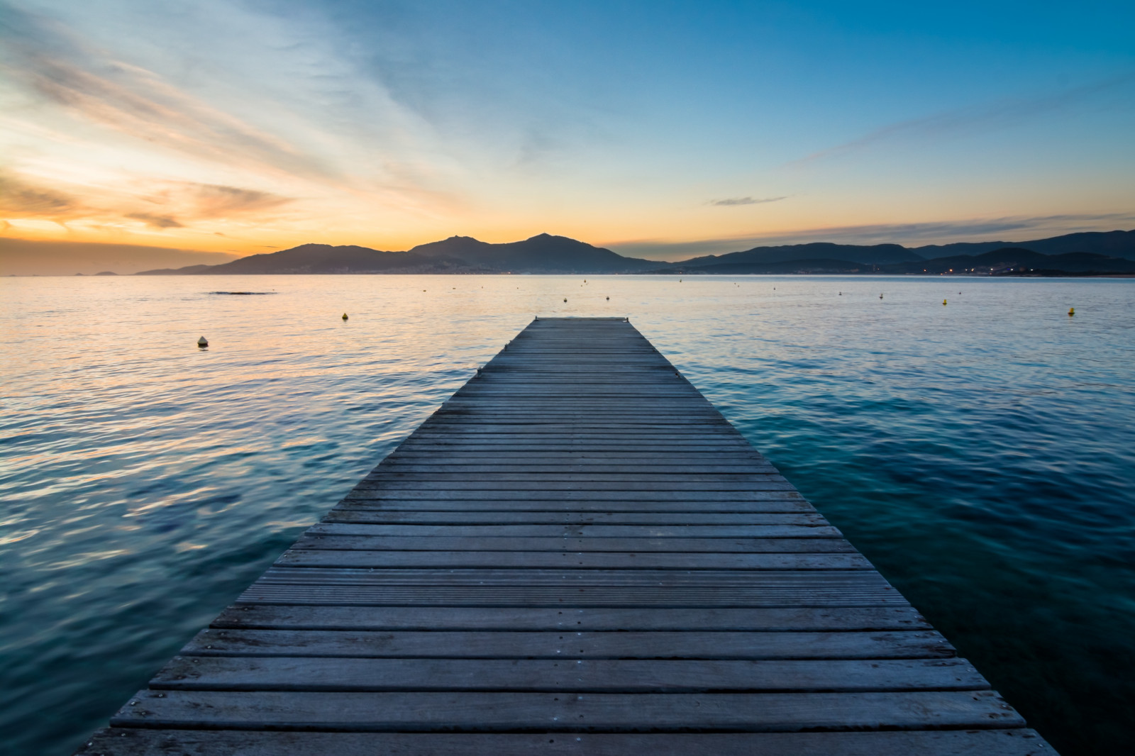 Lake Pier And Mountain Sunset Wallpapers