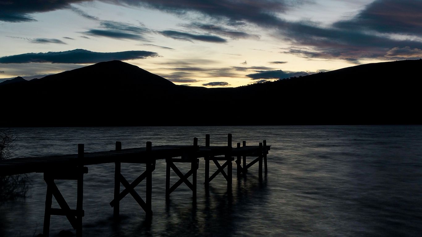 Lake Pier And Mountain Sunset Wallpapers