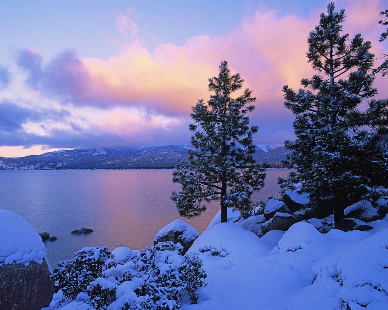 Lake View In Winter Sunset Wallpapers